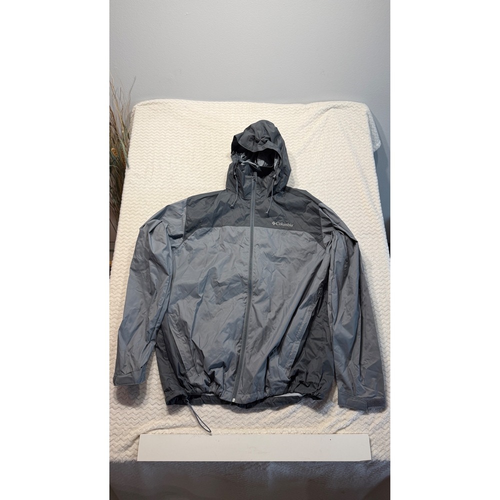 Columbia Mens Gray Hooded Windbreaker Full Zip Rain Jacket Size L 4498